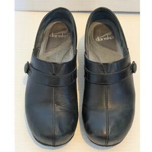 Women's Dansko Black Comfort Leather Clog  Slip On Mule Shoes Size 38 US 7.5